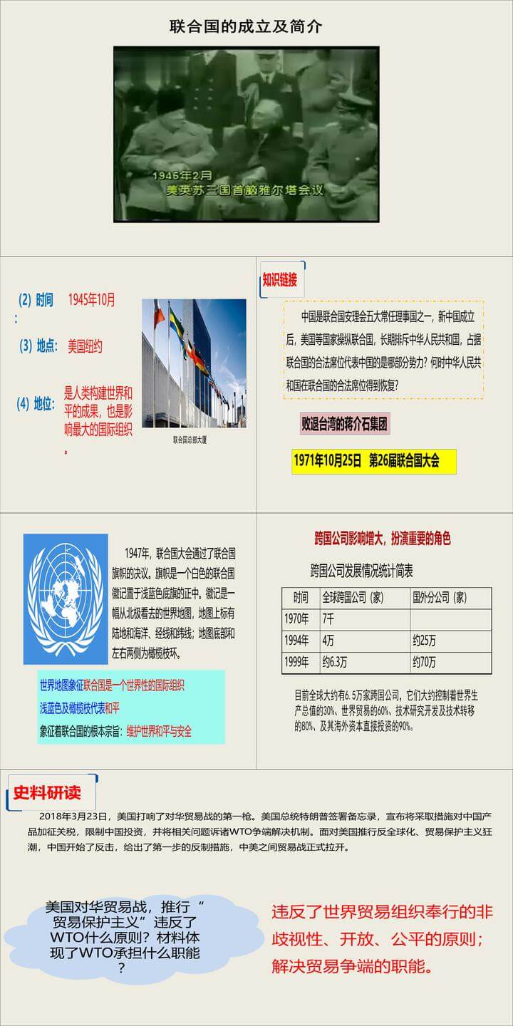 版九下历史部编第20课:联合国与世界贸易组织ppt课件