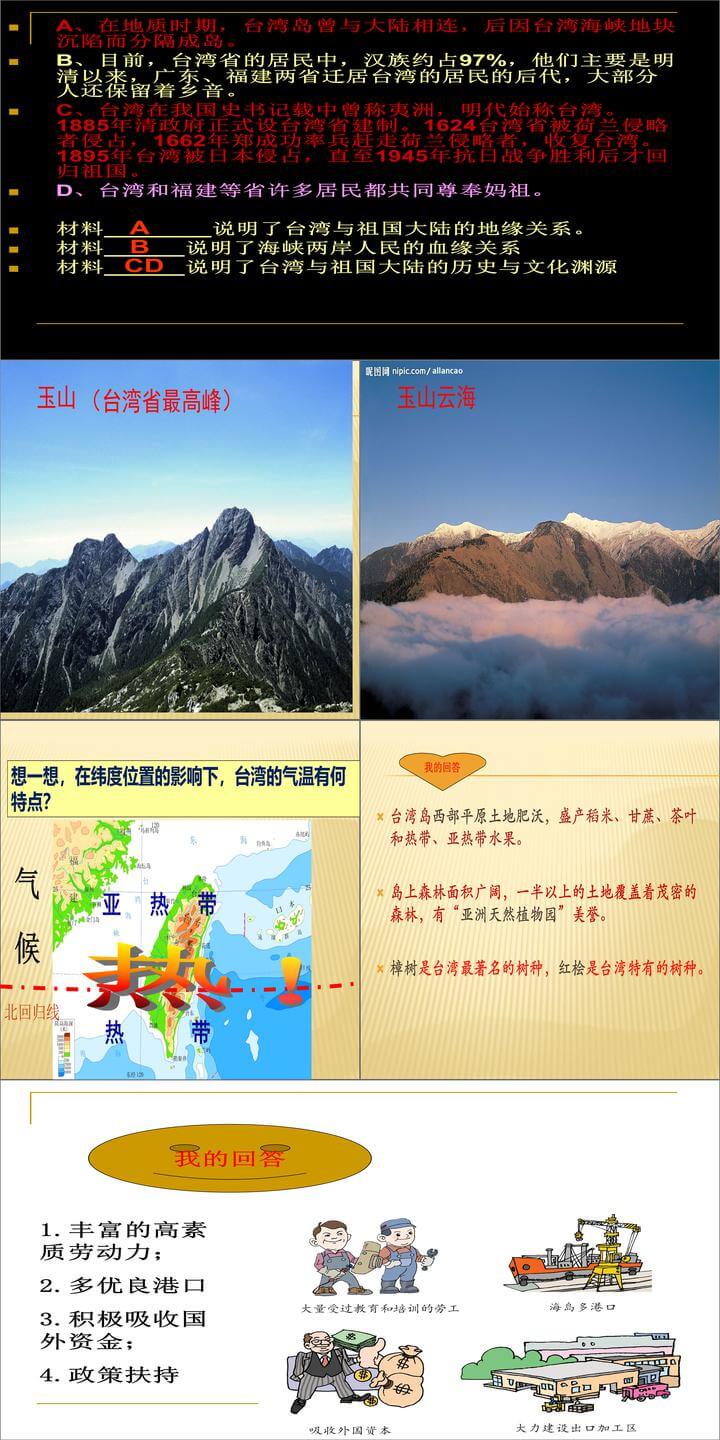 祖国的神圣领土台湾省PPT教学课件(八年级地理下册)